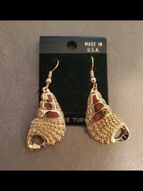 Gold and Red Shell Drop Earrings - Made in U.S.A.
